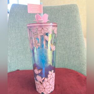 New Starbucks 2025 Cherry Blossom with Straw Topper Pastel Pink Tumbler-24oz